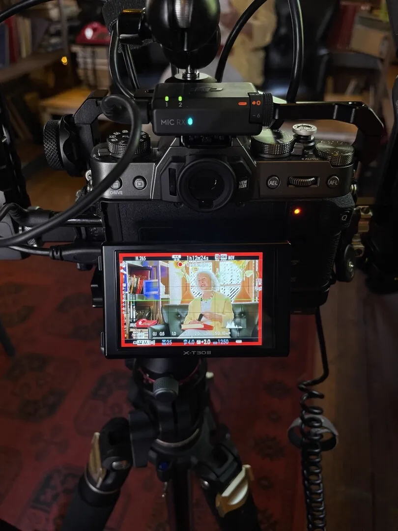 A camera monitor showing the take on set